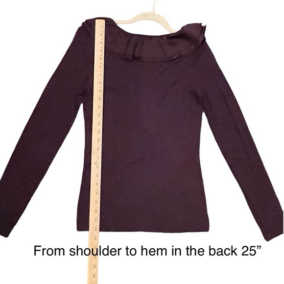 Lauren By Ralph Lauren. V-neckline Top With Ruffle Detail. Burgundy. Size Small - Picture 6 of 14